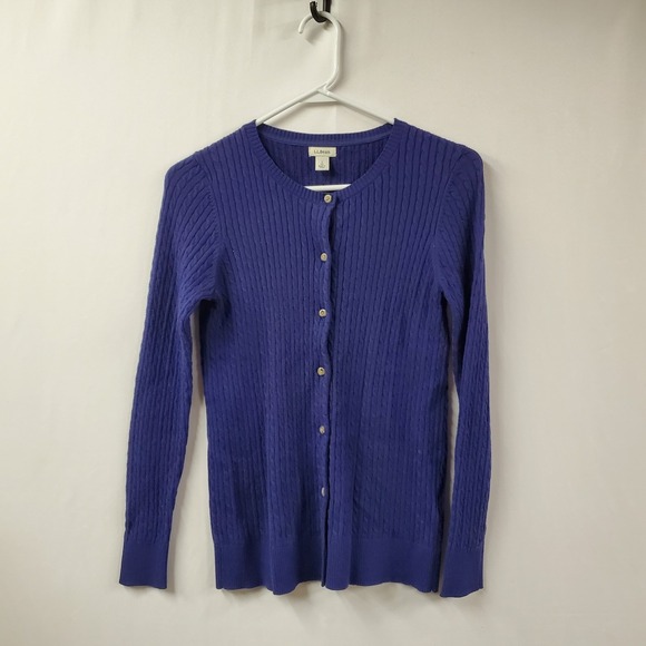 L.L. Bean Sweaters - LL Bean Cableknit Button Cardigan Sweater Women Small Blue Cotton Stretch Preppy